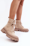 Women's Lace-up Trapper Boots Beige Gordts
