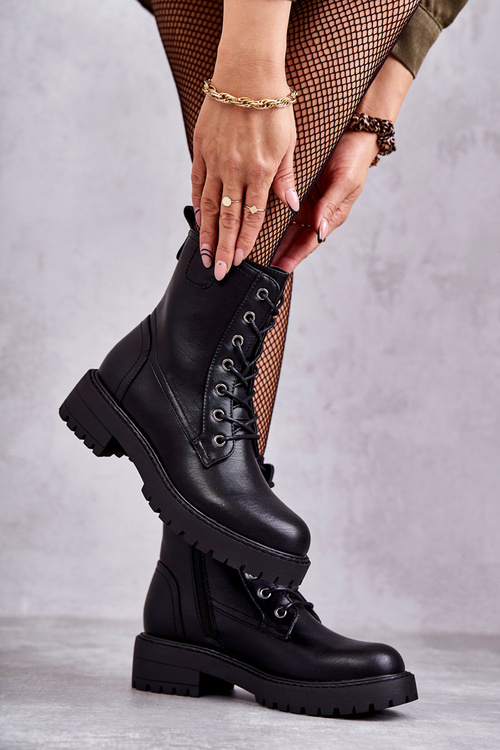 Leather Warm Lace Up Boots Black Ritta