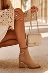 Suede Heeled Boots with Jewelry Embellishment Dark Beige Jadirel