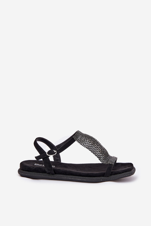 Flat Elegant Women's Sandals With Crystals Artiker 56C1370 Black