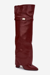 Insulated Boots with Turned Over Shaft Over the Knee Block Heel Bordeaux Serelle