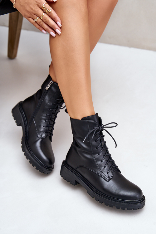 Leather Ankle Boots Workers Insulated With Zipper Black Elosie