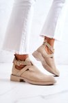 Botki Damskie Skórzane Wycięcie Z Boku Jasnobeżowe Ramos