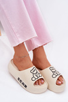 Ladies Foam Slippers On Massive Sole With Bear Light Beige Lamira
