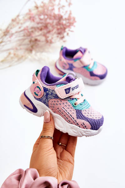 Buty Sportowe Dziecięce Materiałowe Rzepy Różowo-Fioletowe Lillo