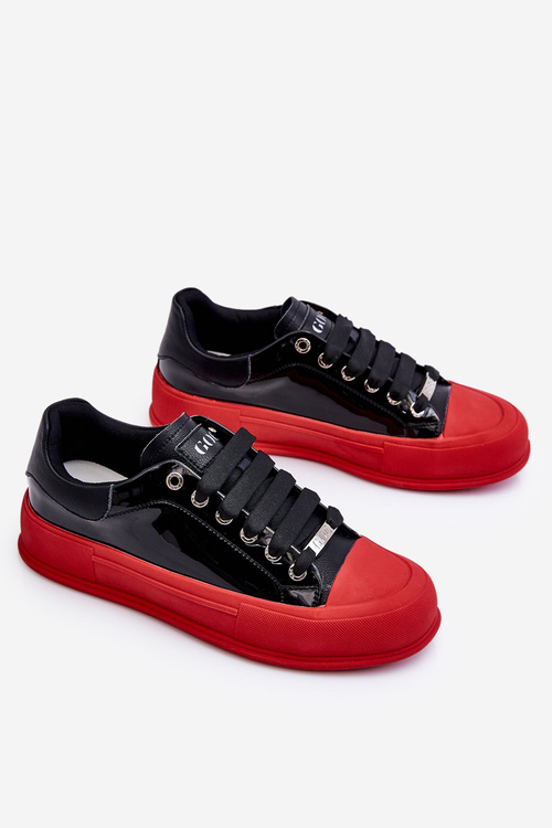 Women's Lacquered Platform Sneakers GOE LL2N4021 Black-Red