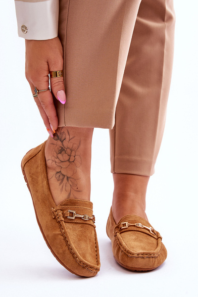 Suede Loafers With Ornament Brown Eleina