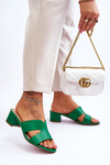 Classic Low Heel Leather Sandals Green Miley