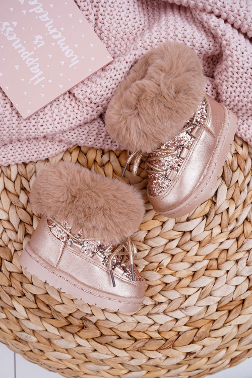Children's Warmed Boots Snow Boots With Fur Gold Nicola