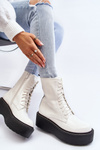 Women's White Patent Leather Boots with Chunky Sole Movana
