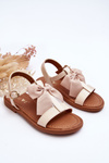 Sandałki Dziecięce Lakier Kokarda Beżowe Netina 23DZ35-5816