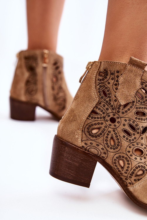 Openwork Suede Booties Lewski Shoes 3170/2 Beige