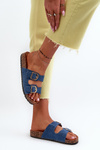 Women's denim clogs on cork platform with dark blue straps Doretta