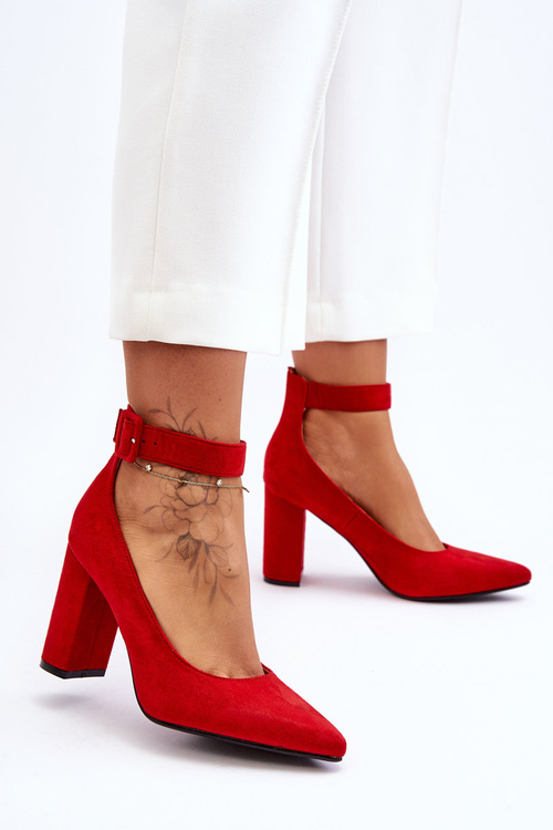 Czółenka Zamsz Eleganckie Czerwone Gloria N1D1009