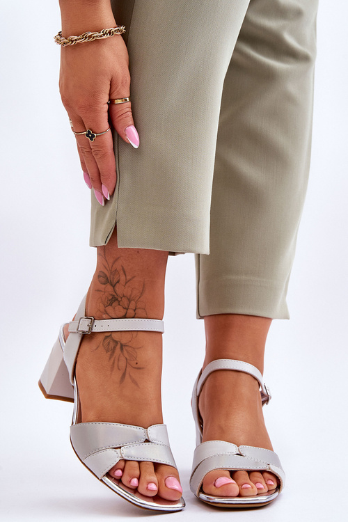 Leather Low Heel Sandals Sergio Leone SK898 Gray 