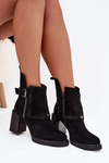 Ankle boots made of genuine suede on a heel with a buckle Vinceza 91152 Black