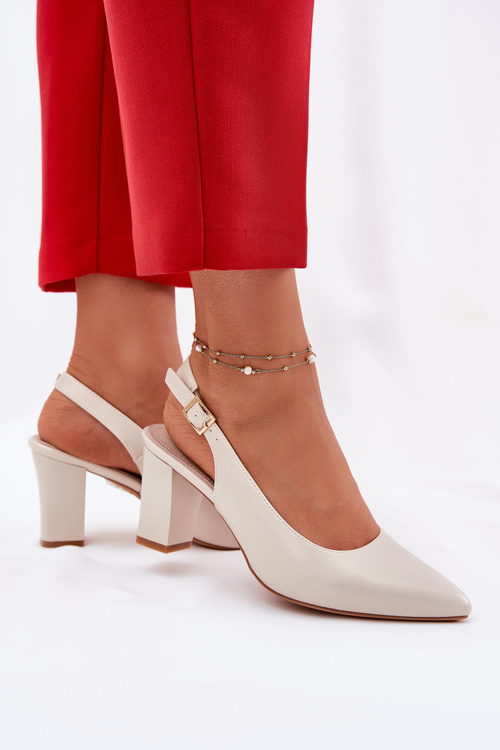 Comfortable Heels On A Block Heel Sergio Leone SK162 Pearly