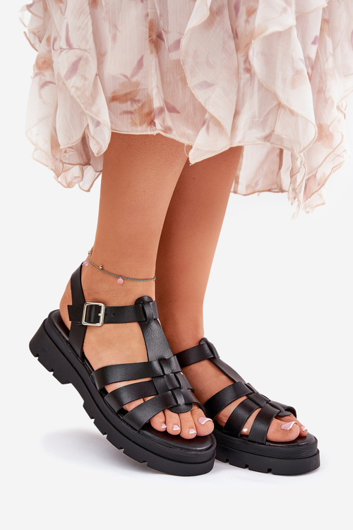 Eco leather sandals for women on platform black Nendales