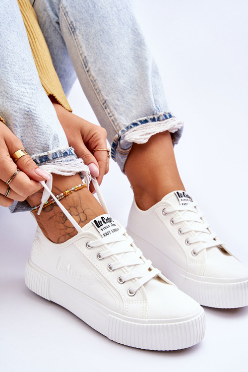 Trampki Wygodne Platforma Białe Lee Cooper LCW-23-31-1806L