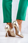 Fashionable Leather Pumps Lewski Shoes 3181 Gold