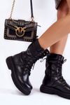 Women's Leather Boots Lace-up Boots Black Passione