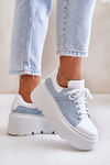 Jeansowe Sneakersy Masywna Platforma Skóra Naturalna Białe Lewski 3586