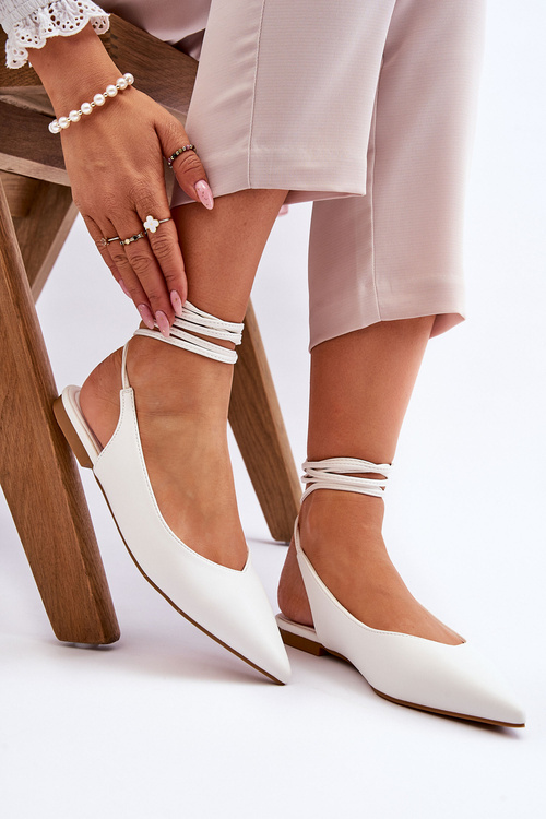 Women's Tied Pointed Ballerinas White Turriso