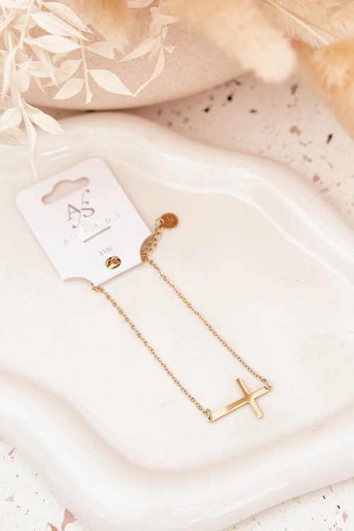 Bracelet With Cross Surgical Steel Gold