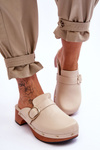 Women's Leather Slippers Clogs Beige Fanett