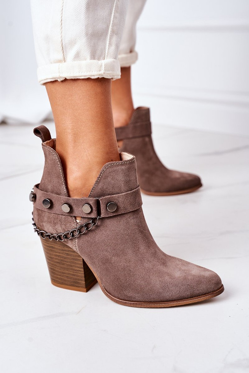 Velor Boots On A Block Heel Lewski Shoes 2880 Brown