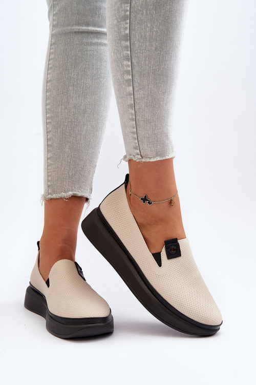 Women's Leather Espadrilles on Platform Beige Tigera