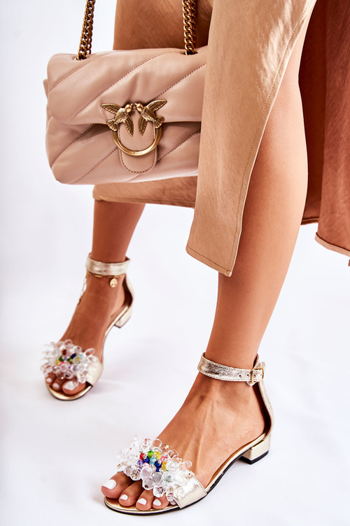 Women's Leather Sandals On A Flat Heel Golden Morlee