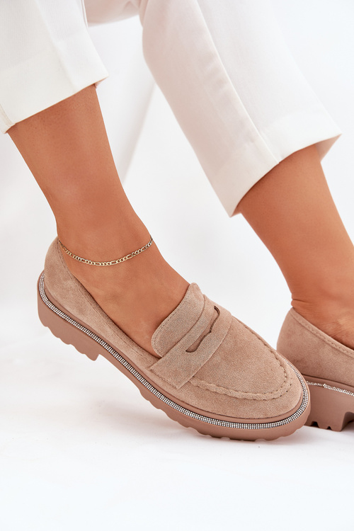 Women's eco suede moccasins with zirconia khaki Wilamla