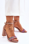 Fashionable Sandals With Stones High Heels Beige Love Me