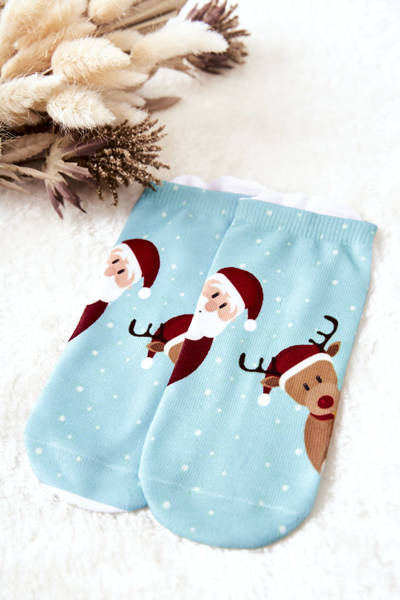 Socks Santa Claus and Reindeer Blue