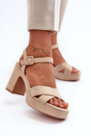 Women's Sandals in Faux Suede with Block Heel and Platform in Light Beige Sakane