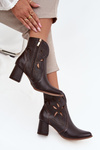 Leather Openwork Women's Ankle Boots On Heel Zazoo 3647 Chocolate