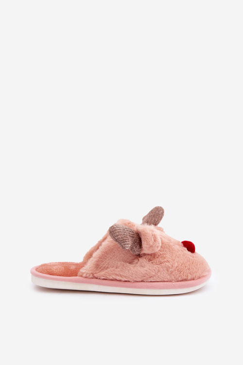 Women Fur Slippers With Reindeer Motif Pink Sennalith