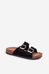 Women's sandals on cork platform with buckles black Livara