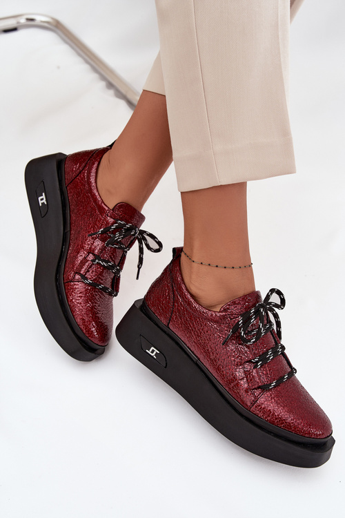 Leather Patent Leather Women's Loafers On Platform Artiker 57C2046 Burgundy