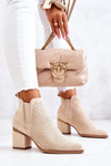 Suede Openwork Cowboy Boots Light Beige Helloni
