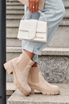 Elastic Insert Suede Boots Beige Anyfer