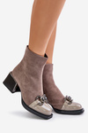 Elegant Women's Heeled Ankle Boots With Decoration Gray MR880-127