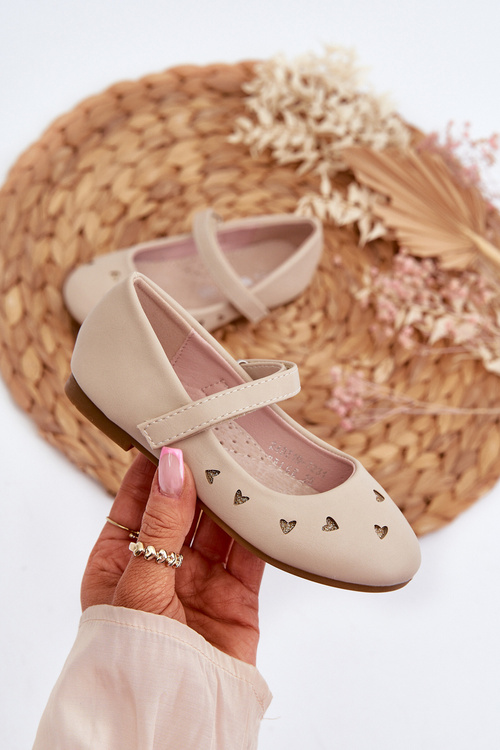 Children's Ballerina Flats with Hearts Velcro Fastening Beige Danaella