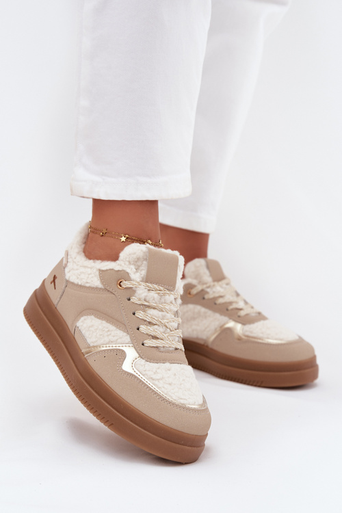 Women's Platform Sneakers with Sheepskin Beige Frelina