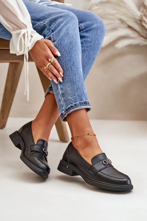 Womens Natural Leather Moccasins Black Vinceza 58409