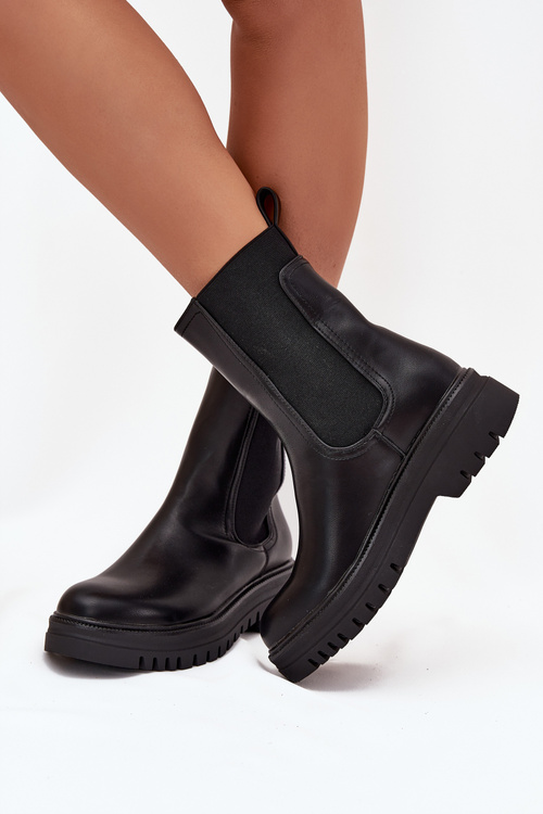 Women Chelsea Boots On Platform And Flat Heel Slip On Black Ravessa
