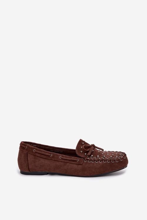 Embellished Women's Loafers Made of Eco Suede Brown Prissine