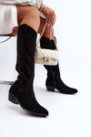 Zazoo 2909 Suede Cut-Out Boots with Low Heel Black