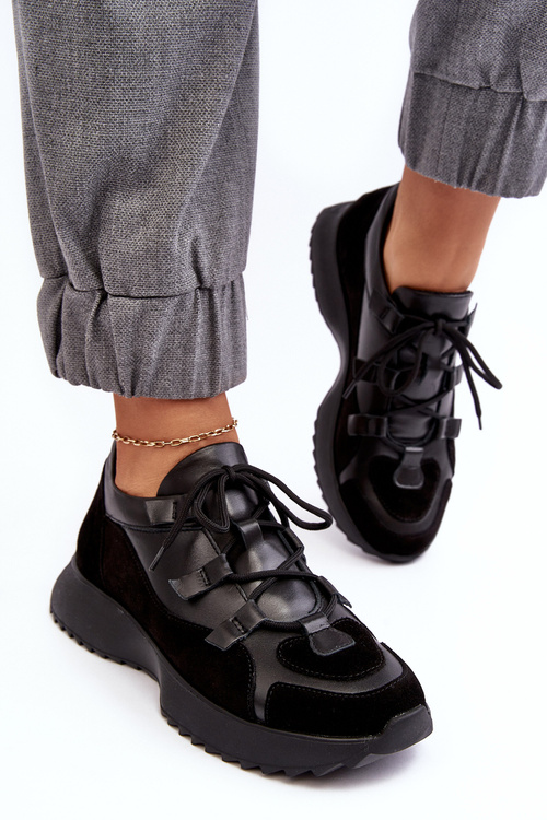 Buty Sportowe Damskie Skóra Czarne M01/2 Zazoo